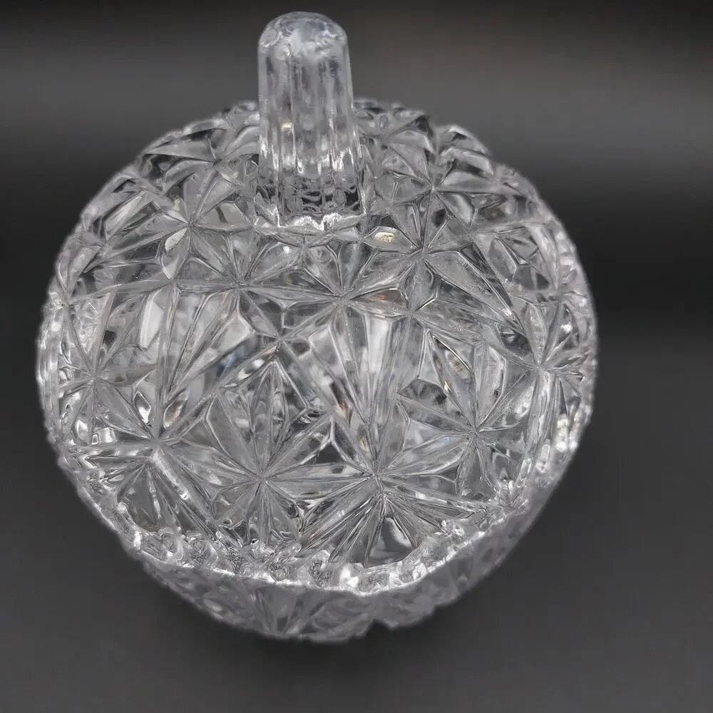 Vintage Clear Cut Crystal Glass Covered Candy Dish Lid Starburst Pinwheel 5.5